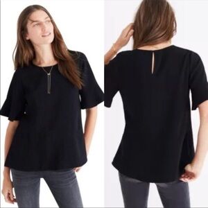 Madewell Peplum Flutter Sleeve Top Black Women’s Size Small